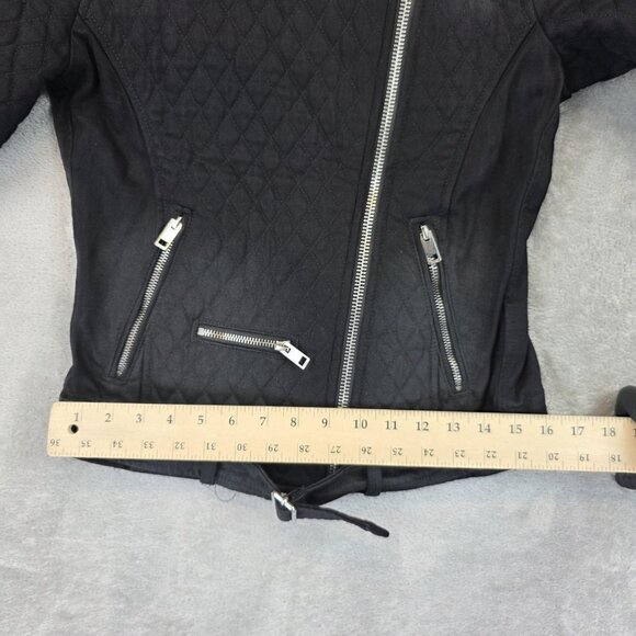 Diesel Jacket Womens XS Black Quilted Moto Biker Asymmetrical Zip Belted - Picture 6 of 16